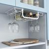 ACXZ Hanging Wine Rack and Wine Glass Holder Under Cabinet, No Drilling, White Iron Stemware Holder, Storage Basket and 2-Side Hanging Rails (37.526.512cm/54.526.516cm) view 1