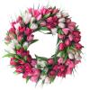  20 Inch Artificial Tulip Wreath Silk Tulip Floral Wreath with Green Leaves Spring Wreath for Front Door Wedding Window Wall Home Decor, Pink,Green,pink,19.7 inch50 cm,210106QY01-9300-1104349561 view 1