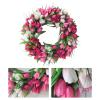  20 Inch Artificial Tulip Wreath Silk Tulip Floral Wreath with Green Leaves Spring Wreath for Front Door Wedding Window Wall Home Decor, Pink,Green,pink,19.7 inch50 cm,210106QY01-9300-1104349561 view 3