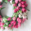  20 Inch Artificial Tulip Wreath Silk Tulip Floral Wreath with Green Leaves Spring Wreath for Front Door Wedding Window Wall Home Decor, Pink,Green,pink,19.7 inch50 cm,210106QY01-9300-1104349561 view 4