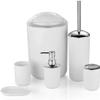 6 Pcs Plastic Bathroom Accessory Set Luxury Bath Accessories Bath Set Lotion Bottles, Toothbrush Holder, Tooth Mug, Soap Dish, Toilet Brush, Trash Can, Rubbish Bin (White) view 1