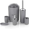6 Pcs Plastic Bathroom Accessory Set Luxury Bath Accessories Bath Set Lotion Bottles, Toothbrush Holder, Tooth Mug, Soap Dish, Toilet Brush, Trash Can, Rubbish Bin (Grey) view 1