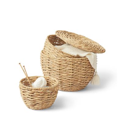 Artera Wicker Storage Basket - Set of 3 Natural Woven Blanket Basket, Decorative Side Table