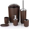 6 Pcs Plastic Bathroom Accessory Set Luxury Bath Accessories Bath Set Lotion Bottles, Toothbrush Holder, Tooth Mug, Soap Dish, Toilet Brush, Trash Can, Rubbish Bin (Brown) view 1