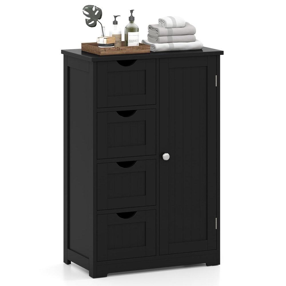Giantex Bathroom Storage Cabinet with Drawers - 4 Drawer Storage Organizer w/Cupboard, Adjustable Shelf, Anti-Toppling Device, Entryway Storage Unit Console Table, Bathroom Floor Cabinet (Black)