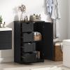 Giantex Bathroom Storage Cabinet with Drawers - 4 Drawer Storage Organizer w/Cupboard, Adjustable Shelf, Anti-Toppling Device, Entryway Storage Unit Console Table, Bathroom Floor Cabinet (Black) view 2