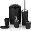 6 Pcs Plastic Bathroom Accessory Set Luxury Bath Accessories Bath Set Lotion Bottles, Toothbrush Holder, Tooth Mug, Soap Dish, Toilet Brush, Trash Can, Rubbish Bin (Black) view 1