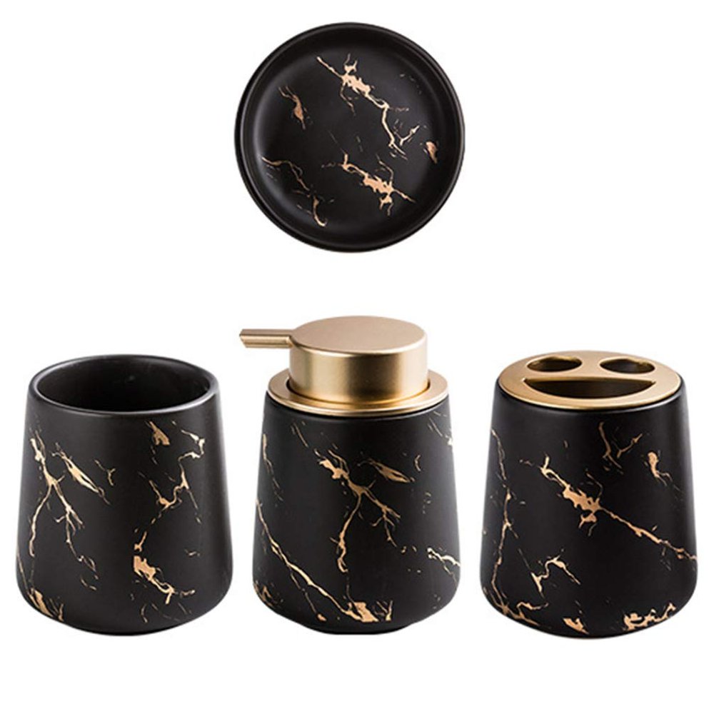Beaupretty 1set Bathroom Accessory Wash Cup Toothbrush Holder Soap Dish Lotion Bottle Elegant Matte Marble Finish Essential Bathroom Decor for Home Use