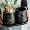 Beaupretty 1set Bathroom Accessory Wash Cup Toothbrush Holder Soap Dish Lotion Bottle Elegant Matte Marble Finish Essential Bathroom Decor for Home Use view 4