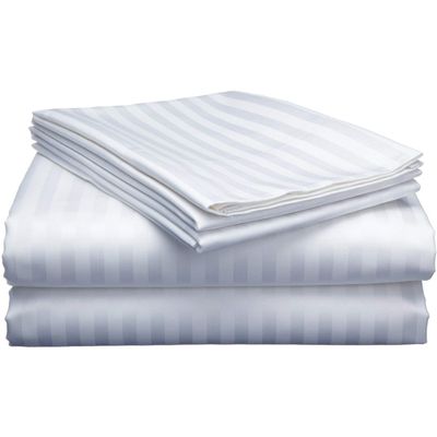 ABP COLLECTION Top Split Head Sheet Set - King Bed Sheet Set 100% Cotton 800 TC 1 Fitted Sheet 34" Split Top, 1 Flat Sheet and 2 Pillowcases, 12" Deep (White Stripe, King)
