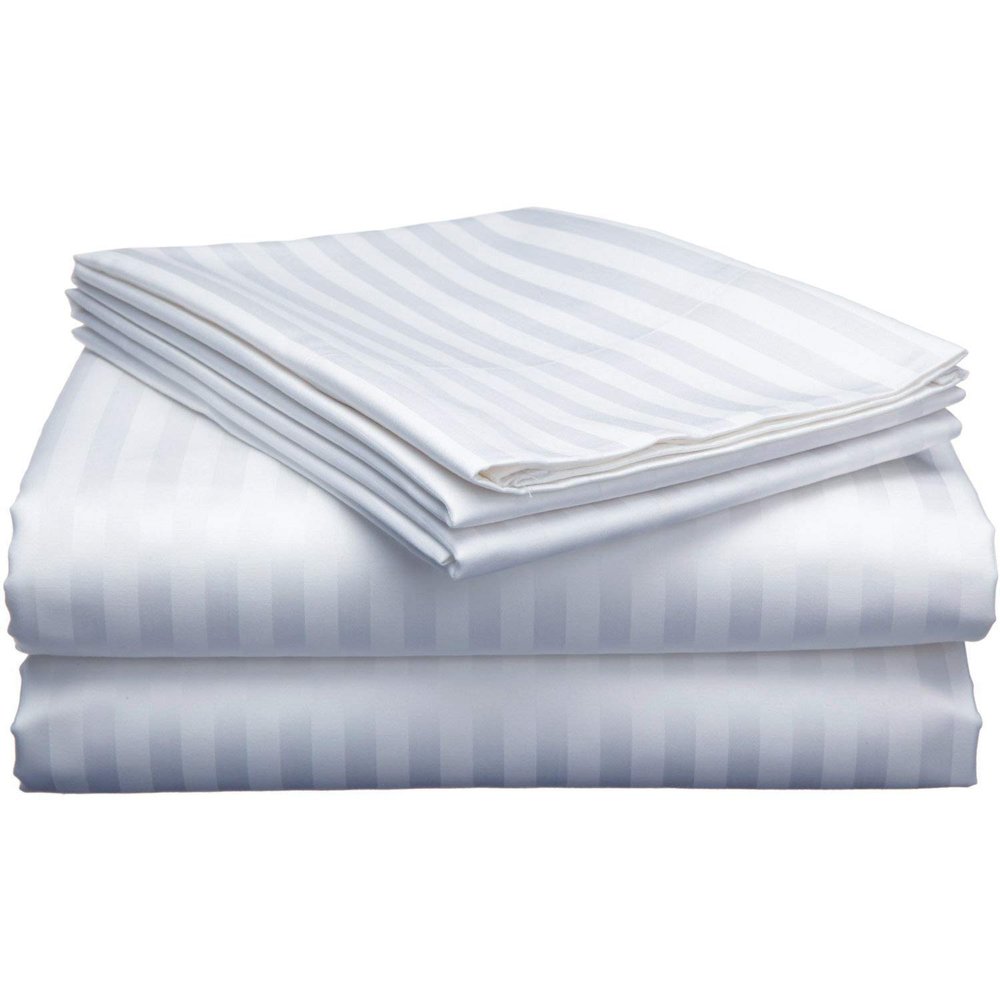 ABP COLLECTION Top Split Head Sheet Set - King Bed Sheet Set 100% Cotton 800 TC 1 Fitted Sheet 34" Split Top, 1 Flat Sheet and 2 Pillowcases, 12" Deep (White Stripe, King)