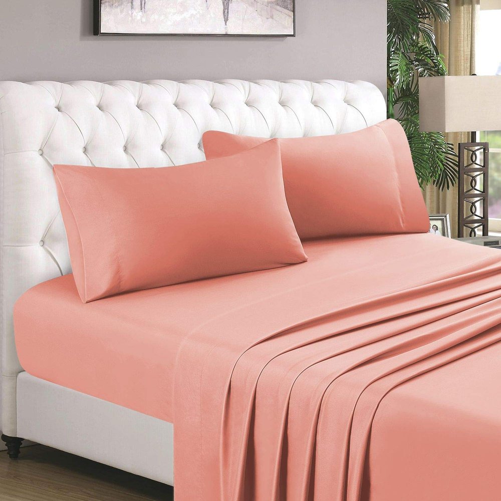 1000 TC 100% Egyptian Cotton 4-PCs Sheet Set - GrandKing Size 80" X 98", Fits Mattress Upto 21-24 Inch Deep Pocket, Peach Solid