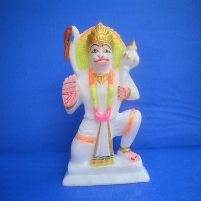 7"Inch Marble Lord Hanuman Bajrangbali Blessing Statue Strength Bahubali Sculpture for Home Pooja Idol Temple Worship Figurine Indian Idol Murti Sculpture Salasar Balaji Hindu Deity Hanuman Statuette