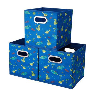 10.5 inch Storage Cubes Dinosaur Decor Storage Bins Blue Fabric Storage Boxes Foldable Storage Basketes Collapsible Cube Inserts for Cube Organizers Drawer,QY-SC13-3