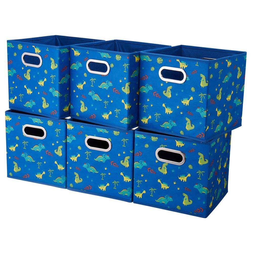 6 Cube Storage Bins Blue 10.5x10.5x11 Inch Foldable Dinosaur Coastal Print Fabric Half Storage Basketes for Home Organizers Storage Drawer,QY-SC13-6