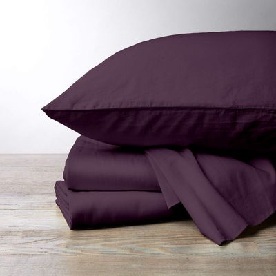 1000 Thread Count, 100% Egyptian Long Stapple Cotton, 4 PC Split Head Flex Sheet Set, 32" Split From the Top, Soft Satin Weave, 18" Deep Pocket (Split Head California King- 32" Split, Plum)
