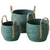 Farmers 3 Piece Basket Set, Green Dye Soaked Floor and Shelf Organizers, Corn Husk Wicker, Durable Chunky Rope Weave, Handles, Stitched, Reinforced, Rustic Home Decor, Round, 13, 11, 9 Inches view 1