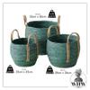 Farmers 3 Piece Basket Set, Green Dye Soaked Floor and Shelf Organizers, Corn Husk Wicker, Durable Chunky Rope Weave, Handles, Stitched, Reinforced, Rustic Home Decor, Round, 13, 11, 9 Inches view 3