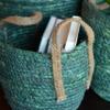 Farmers 3 Piece Basket Set, Green Dye Soaked Floor and Shelf Organizers, Corn Husk Wicker, Durable Chunky Rope Weave, Handles, Stitched, Reinforced, Rustic Home Decor, Round, 13, 11, 9 Inches view 4