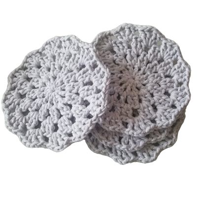 Cotton coasters for drinks Set of 4 pieces handmade light grey Crochet round rug for your home decor