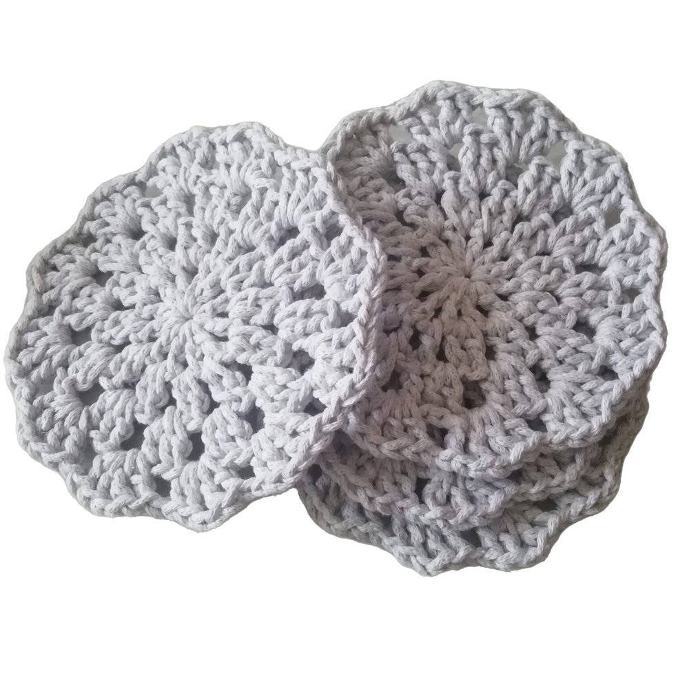 Cotton coasters for drinks Set of 4 pieces handmade light grey Crochet round rug for your home decor
