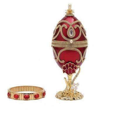 ONE OF A KIND Faberg Mothers Day Gift for women Ornament FABERGE Mother's Day Jewelry box Her Birthday present for Wife Mom GOLD RUBY Bracelet & Crystal Diamond NATURAL HANDCARVE Designer Musical Egg