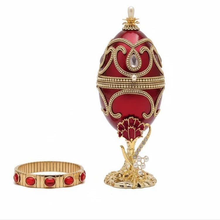 ONE OF A KIND Faberg Mothers Day Gift for women Ornament FABERGE Mother's Day Jewelry box Her Birthday present for Wife Mom GOLD RUBY Bracelet & Crystal Diamond NATURAL HANDCARVE Designer Musical Egg