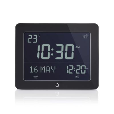 AlFajr Azan Clock CF-19 Black- Automatic Athan Five Times in 5 Different Voices - Simplified Manual for USA Cities (Zoon) (Black)
