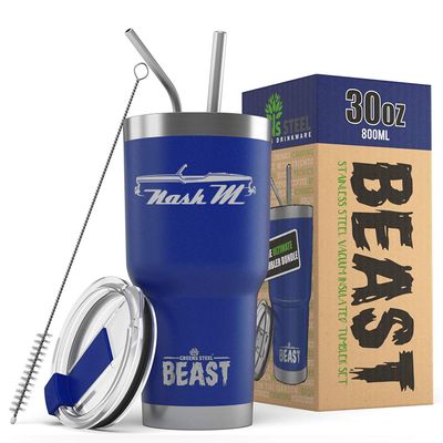 1957 Nash Metropolitan Convertible Beast 30 oz Stainless Steel Insulated Tumbler w/Lid, 2 Straws, Brush and Gift Box royal