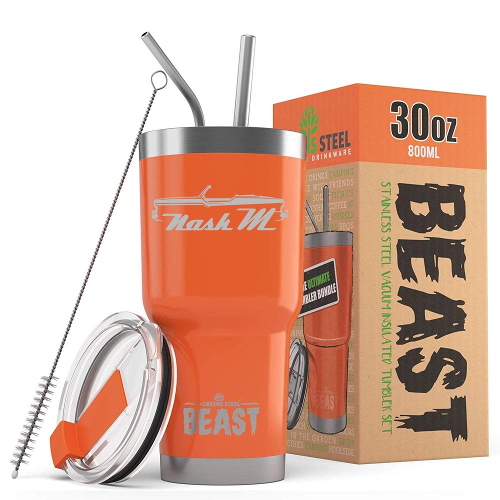 1957 Nash Metropolitan Convertible Beast 30 oz Stainless Steel Insulated Tumbler w/Lid, 2 Straws, Brush and Gift Box orange