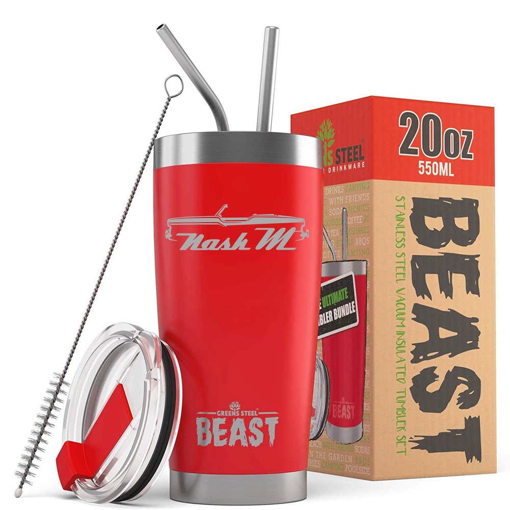 1957 Nash Metropolitan Convertible Beast 20 oz Stainless Steel Insulated Tumbler w/Lid, 2 Straws, Brush and Gift Box red