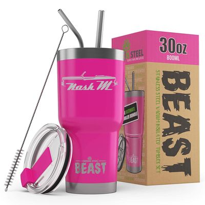 1957 Nash Metropolitan Convertible Beast 30 oz Stainless Steel Insulated Tumbler w/Lid, 2 Straws, Brush and Gift Box hotpink