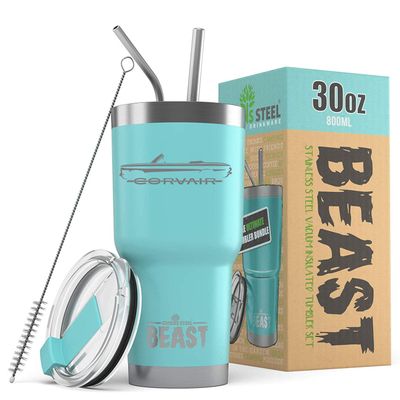 1960-64 Corvair Convertible Beast 30 oz Stainless Steel Insulated Tumbler w/Lid, 2 Straws, Brush and Gift Box aqua