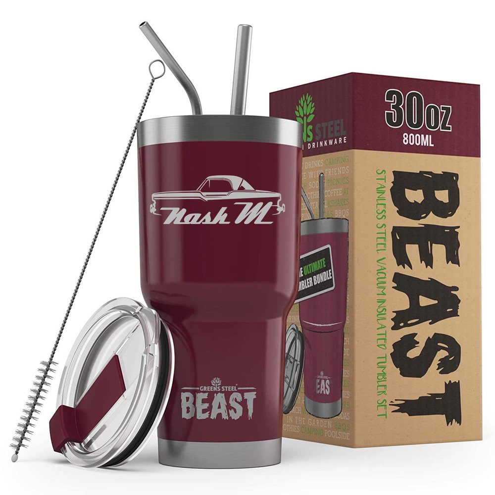 1957 Nash Metropolitan Hardtop Beast 30 oz Stainless Steel Insulated Tumbler w/Lid, 2 Straws, Brush and Gift Box maroon