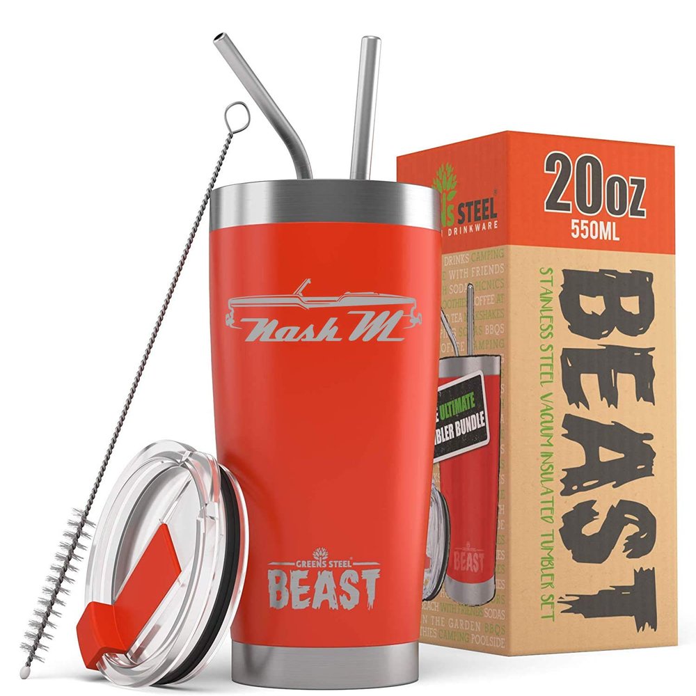 1957 Nash Metropolitan Convertible Beast 20 oz Stainless Steel Insulated Tumbler w/Lid, 2 Straws, Brush and Gift Box orange