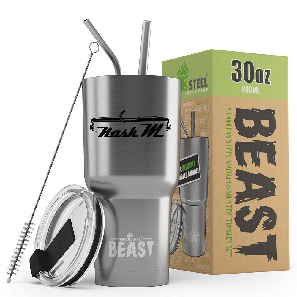 1957 Nash Metropolitan Convertible Beast 30 oz Stainless Steel Insulated Tumbler w/Lid, 2 Straws, Brush and Gift Box stainless