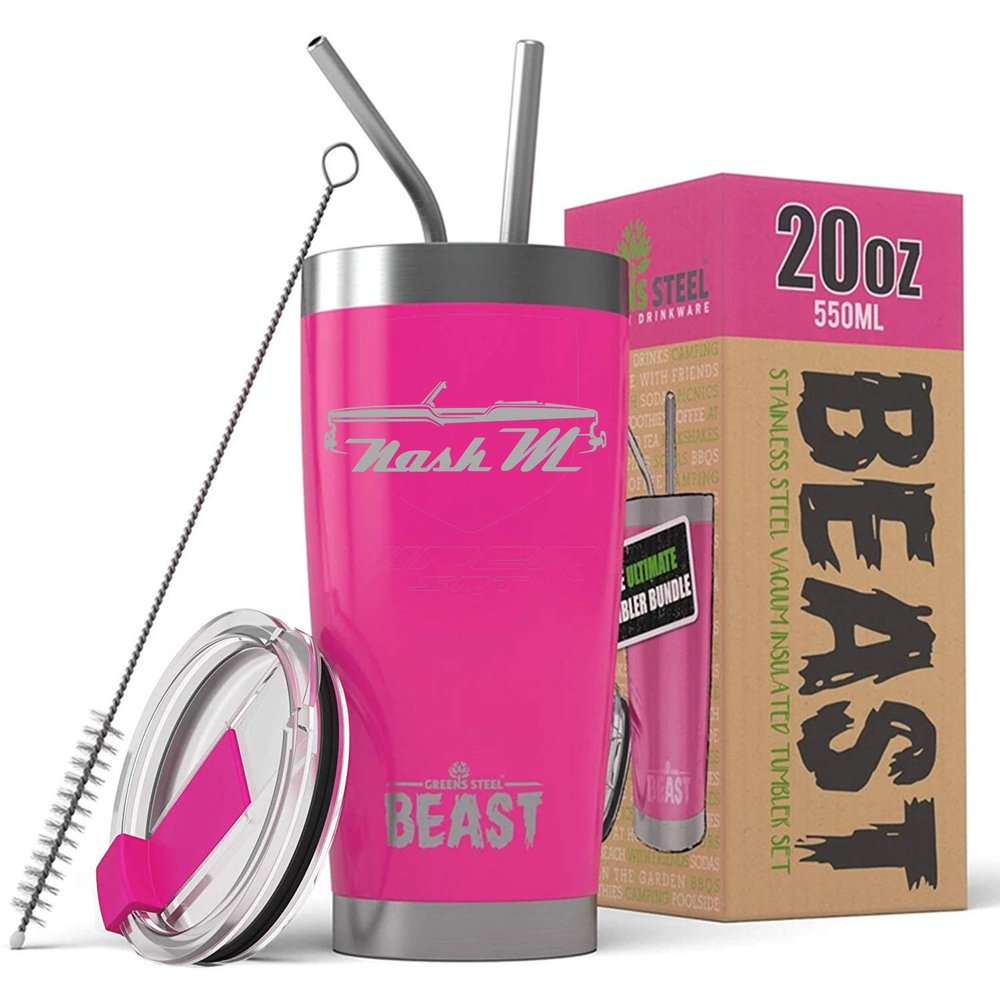 1957 Nash Metropolitan Convertible Beast 20 oz Stainless Steel Insulated Tumbler w/Lid, 2 Straws, Brush and Gift Box hotpink