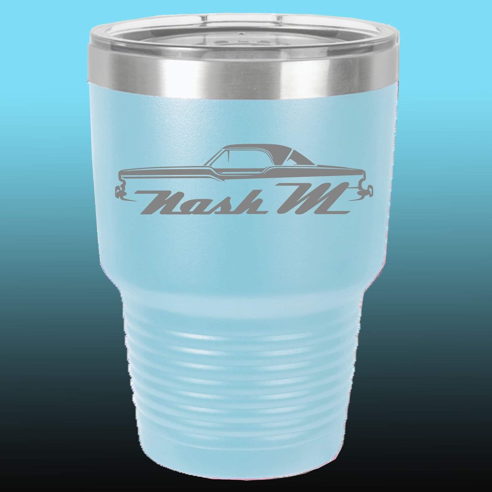 1957 Nash Metropolitan Hardtop 30oz Stainless Steel Tumbler w/Clear Lid ltblue