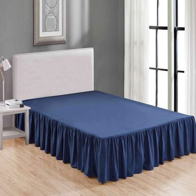 100% Egyptian Cotton Navy/RV-King Wrap Around Bedskirt 600 Thread Counts Solid Premium Quality Fabric Best Dust Ruffle with Platform Easy Fits Upto14''Drop Premium Gathered Bed Skirt