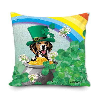 MALIHONG St.Patrick's Day Dog Pillowcase Cute Peeking Dog Beagle Wear Green Hat Golden Pot Coin Rainbow Spring Pillow Cover for Sofa Bed Decor 16x16 Inch