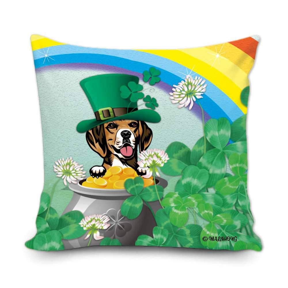 MALIHONG St.Patrick's Day Dog Pillowcase Cute Peeking Dog Beagle Wear Green Hat Golden Pot Coin Rainbow Spring Pillow Cover for Sofa Bed Decor 16x16 Inch
