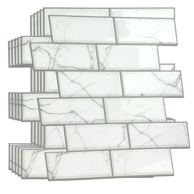 48 Sheets 12" x 6" White Marble Eclectric Glossy 3D Metro Tile Stickers Peel and Stick Backsplash for Kitchen Stick on Subway Mosaics Tile Paint Water Heat Resistant Bathroom Decoration Kitchen Decor