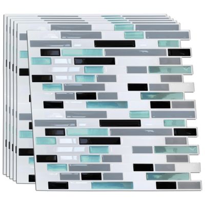 48 Sheets 12" x 6" Metalic Turquoise Glossy 3D Metro Tile Stickers Peel and Stick Backsplash for Kitchen Stick on Subway Mosaics Tile Paint Water Heat Resistant Bathroom Decoration Kitchen Decor