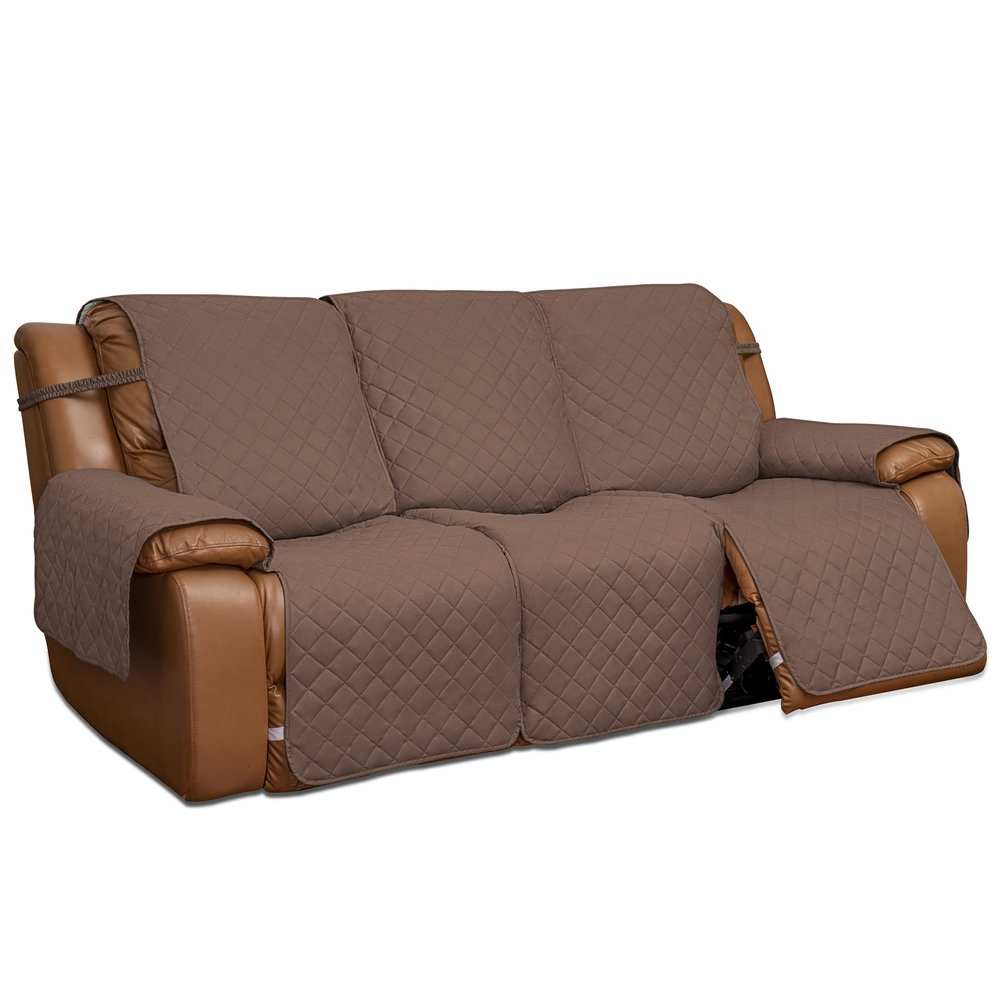 Easy-Going Recliner Sofa Cover, Reversible Couch Cover for 3 Seat Recliner, Split Sofa Cover for Each Seat, Furniture Protector with Elastic Straps for Kids, Dogs, Pets(3 Seater, Brown/Beige)