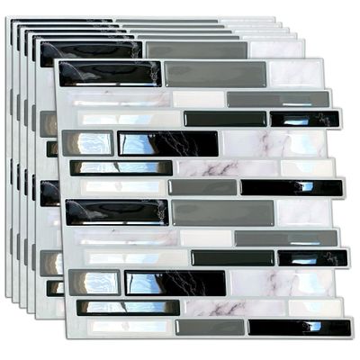 48 Sheets 12" x 6" Light and Dark Marble Glossy 3D Metro Tile Stickers Peel and Stick Backsplash for Kitchen Stick on Subway Mosaics Tile Paint Water Heat Resistant Bathroom Decoration Kitchen Decor