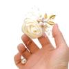Fiwisora Boutonniere 2PCS Satin Rose Gold Accent Men's Boutonniere Ivory Groom Lapel Pin Flower Bridegroom Boutonniere for Wedding Prom Party Dancing view 2