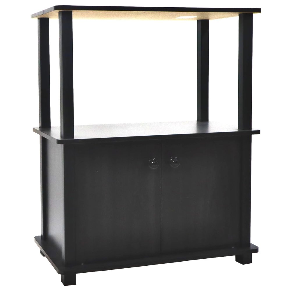 Freestanding Three Shelf Double Door Storage Floor Cabinet, Multi Room Use, Espresso Woodgrain Finish, No Tools Required, 23.75 Inch Width x 11.75 Inch Depth x 29.75 Inch Height