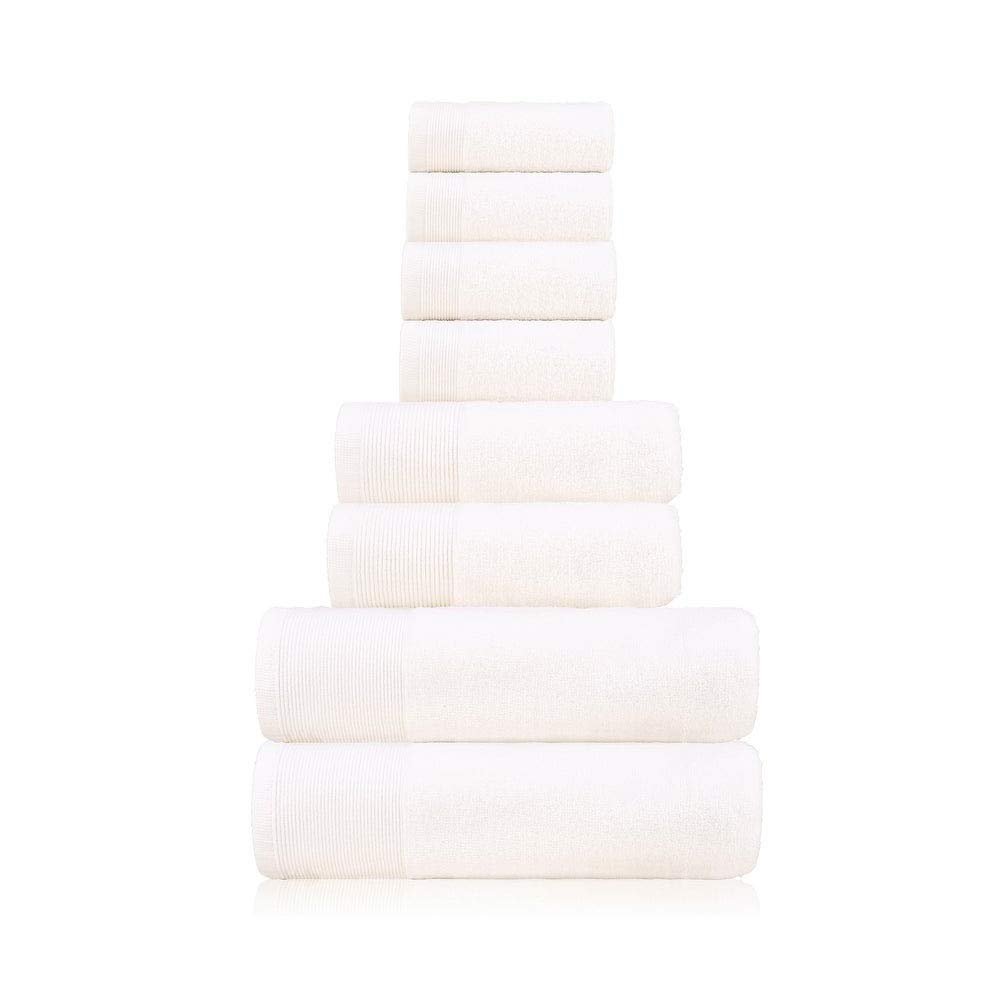 6 Piece Luxury 100% Zero Twist Cotton Bath Towels Set - Extra Fluffy Highly Absorbent Soft Bath Towels Set - Premium Quality White Bath Towels Set - 4 Face, 2 Bath, & 2 Hand Towels for Bathroom
