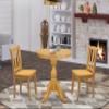 East West Furniture ESDL3-OAK-W 3 Piece Kitchen Table Set for Small Spaces Contains a Round Dining Room Table with Pedestal and 2 Solid Wood Seat Chairs, 30x30 Inch, Oak view 2