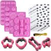 Shxmlf Dog Baking Supplies - Silicone Molds, Stainless Steel Puppy Paw Bone House Cookie Cutters, with 100 Pieces Dog Treat Bags for Homemade Chocolate, Candy, Jelly, Ice Cube, Doggie Treats view 1